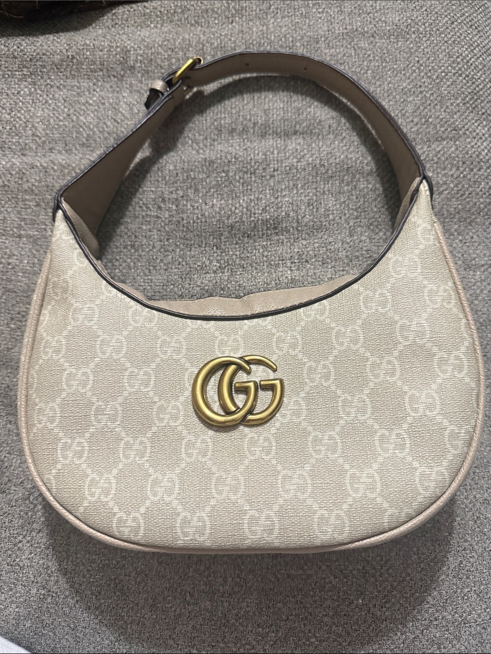 Gucci Beige GG Monogram Shoulder Bag with Gold Hardware